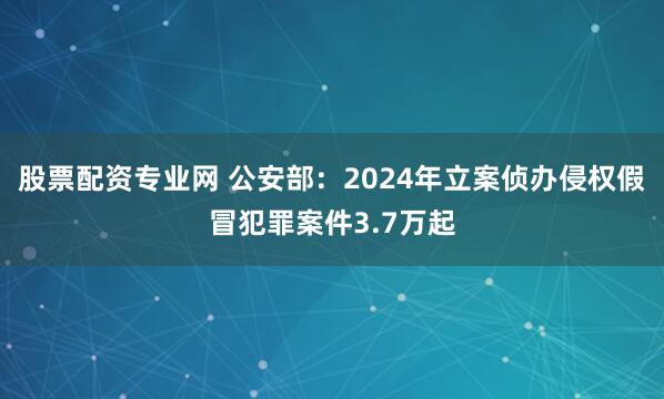 股票配资专业网 公安部：2024年立案侦办侵权假冒犯罪案件3.7万起