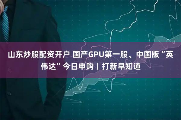山东炒股配资开户 国产GPU第一股、中国版“英伟达”今日申购丨打新早知道